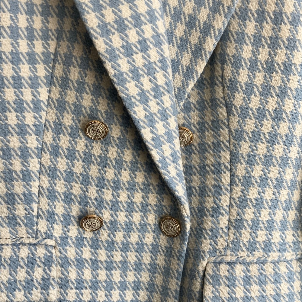 ZARA Houndstooth Double-Breasted Blazer Baby Blue ASO Princess Kate Size Small - Picture 3 of 11
